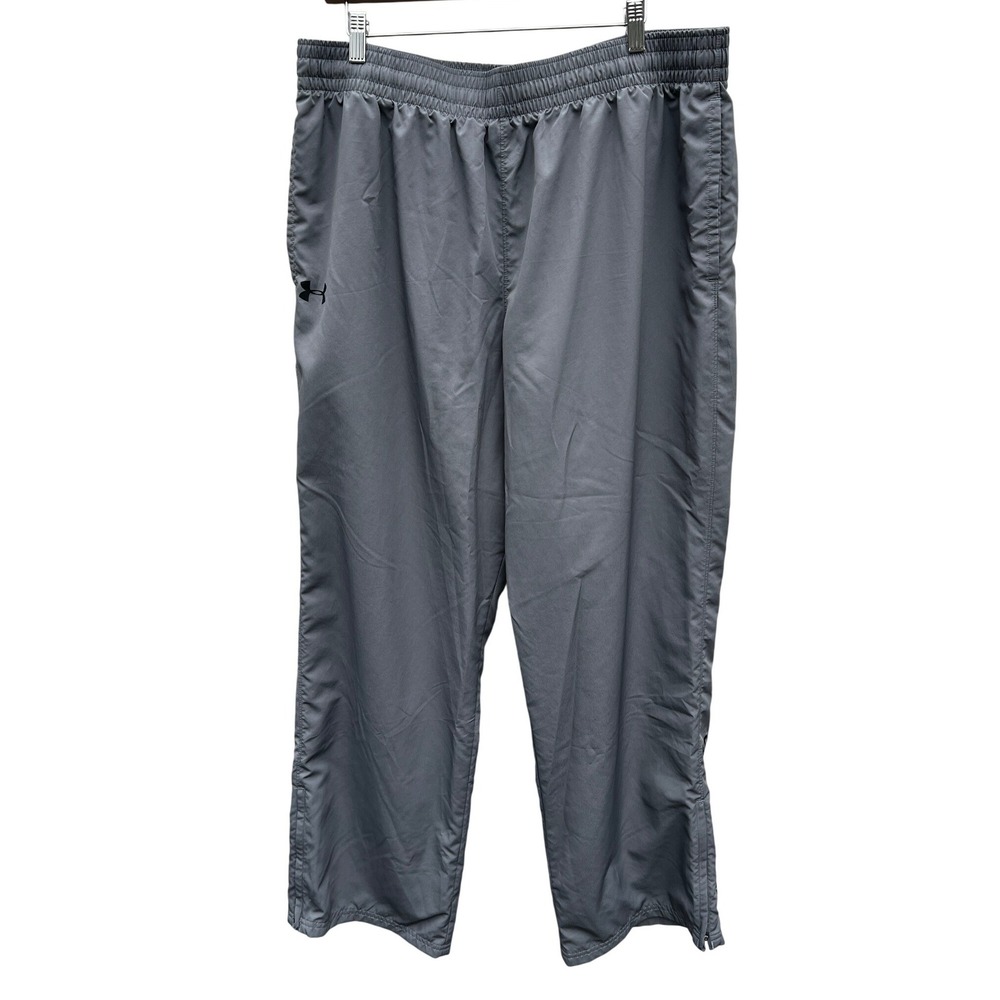 Under Armour Mens HeatGear Gray Mesh Lined Track Pants XXL Loose Fit Ankle Zip